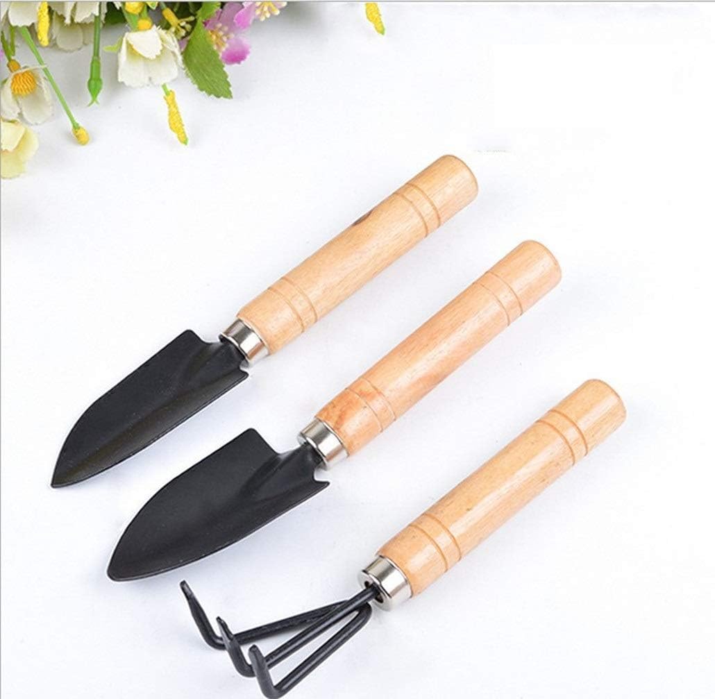 3 قطع من ادوات البستنة الصغيرة، مجرفة بمقبض خشبي صغير، اداة بستنة، مجرفة يدوية للاستخدام في الاماكن المغلقة والبستنة المنزلية الصغيرة والنباتات والزهور