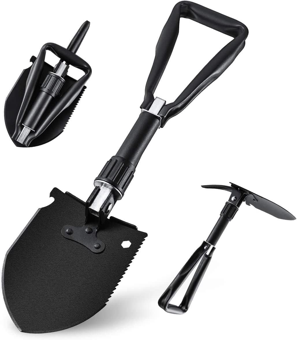 مجرفة تخييم قابلة للطي من اوكولكمب، مجرفة نجاة شديدة التحمل مصنوعة من خليط معدني من الستيل مقاس 18.1 انش مع حافة منشار خشبي، مجرفة تكتيكية للطرق الوعرة والبستنة وحقائب الظهر وحالات الطوارئ في السيارة