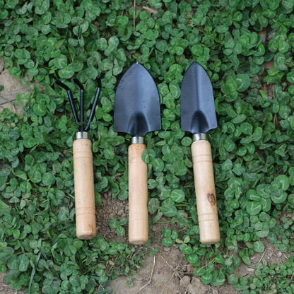 3 قطع من ادوات البستنة الصغيرة، مجرفة بمقبض خشبي صغير، اداة بستنة، مجرفة يدوية للاستخدام في الاماكن المغلقة والبستنة المنزلية الصغيرة والنباتات والزهور