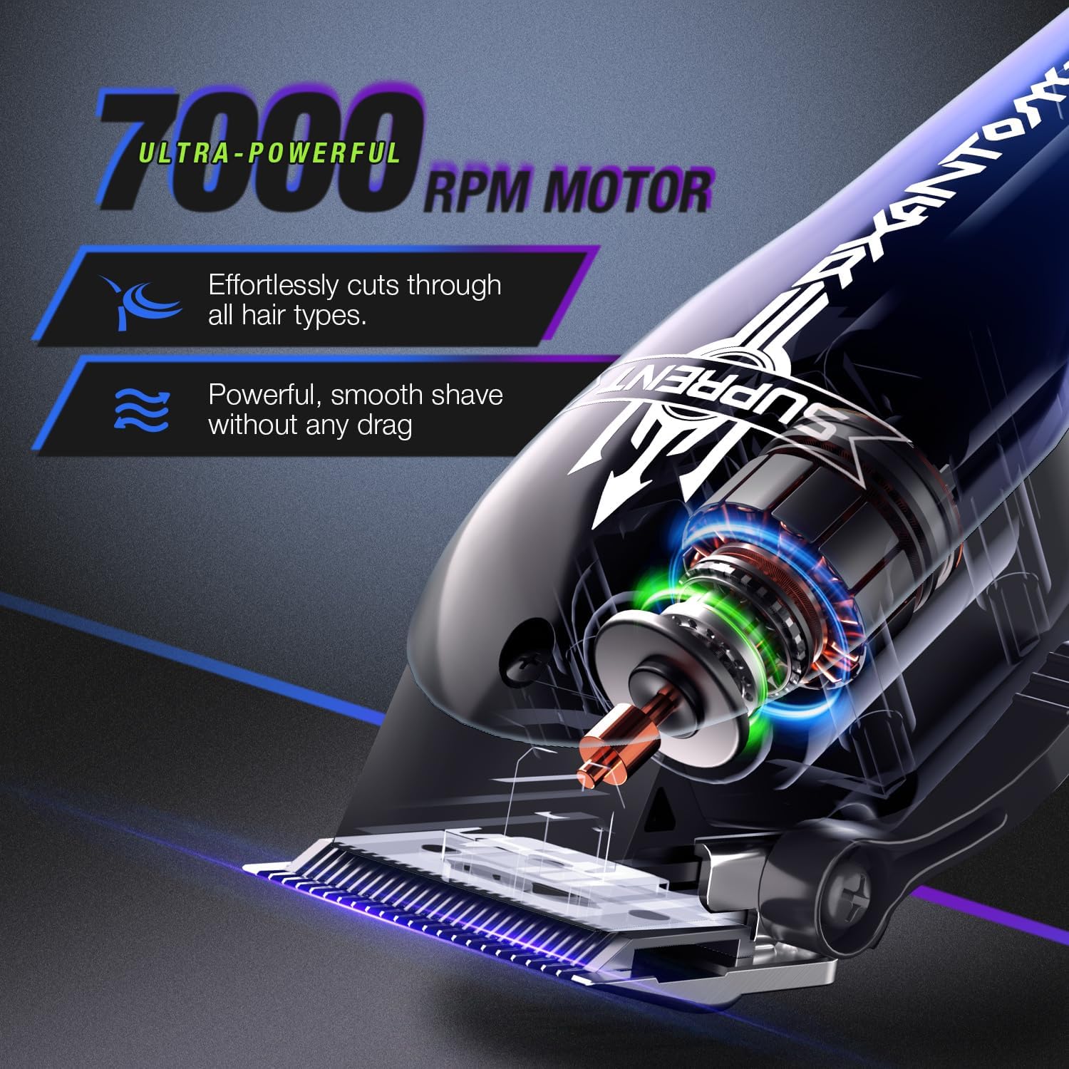 سوبرينت ماكينة حلاقة الشعر للرجال، مجموعة ماكينة حلاقة شعر لاسلكية مع نوع سي قابلة لاعادة الشحن، 7000 دورة في الدقيقة