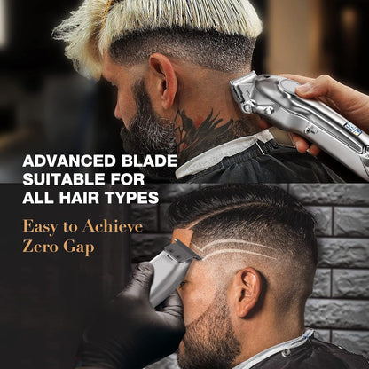 سوبرينت® ماكينة حلاقة احترافية للرجال، مجموعة قص الشعر وشفرة على شكل حرف T بدون فجوة، مجموعة ماكينة حلاقة لاسلكية مع شاشة LED لهدايا الرجال (فضي)
